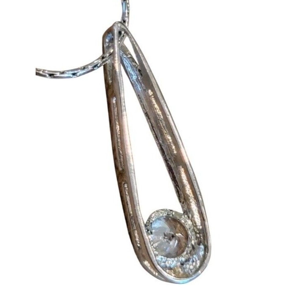 Cookie Lee Silvertone Sparkling CZ Modern Drop Pendant Necklace Reflective Chain - Picture 8 of 10